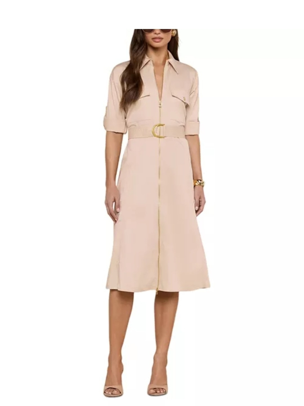 L'AGENCE Callen Midi Shirtdress In BISCUIT Medium Nwt